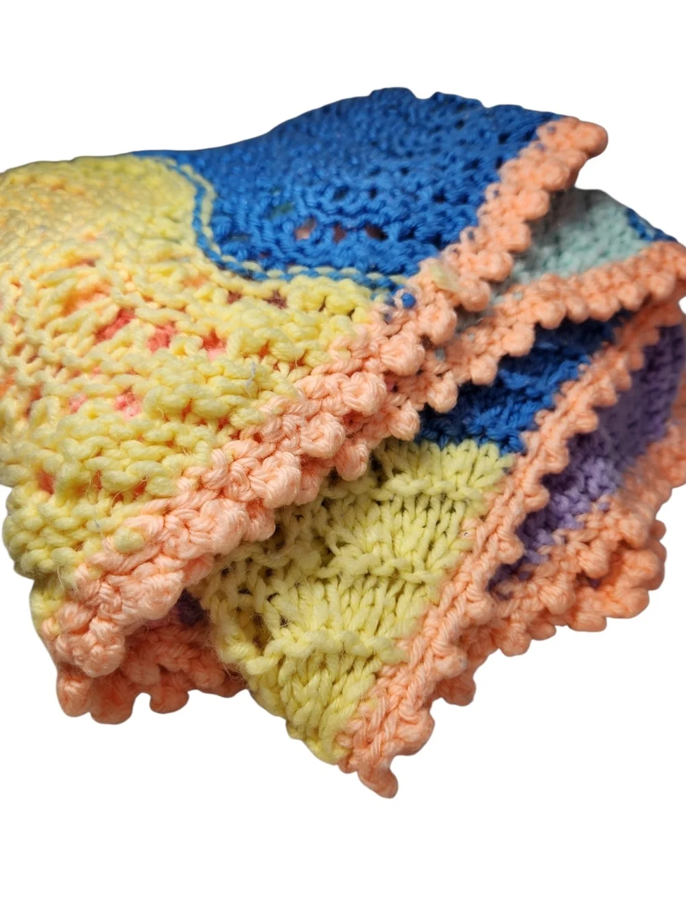 Handmade Crochet Knit Blanket Pastel Rainbow Ripple Throw Nursery Grannycore 45
